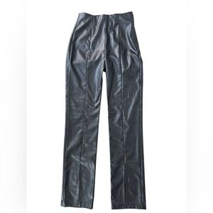 Grey Lab High Waist Slit Faux Leather Pants